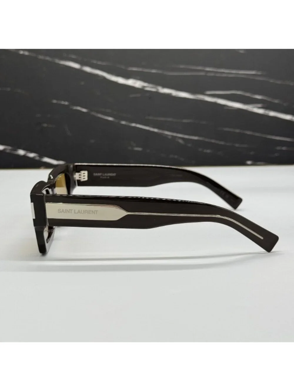NWT Saint Laurent SL572 007 Brown Yellow Square Unisex Sunglasses